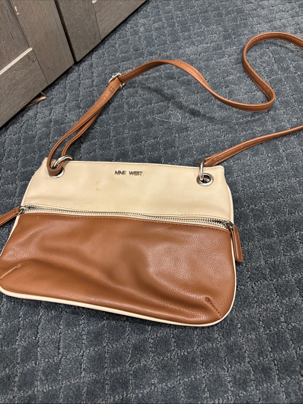 Nine West Cream and Brown Two-Tone Crossbody Bag
